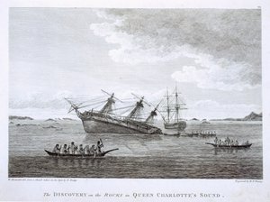 クイーンシャーロットサウンドの岩の上の発見、BTプーニーによって彫刻、c.1790-99